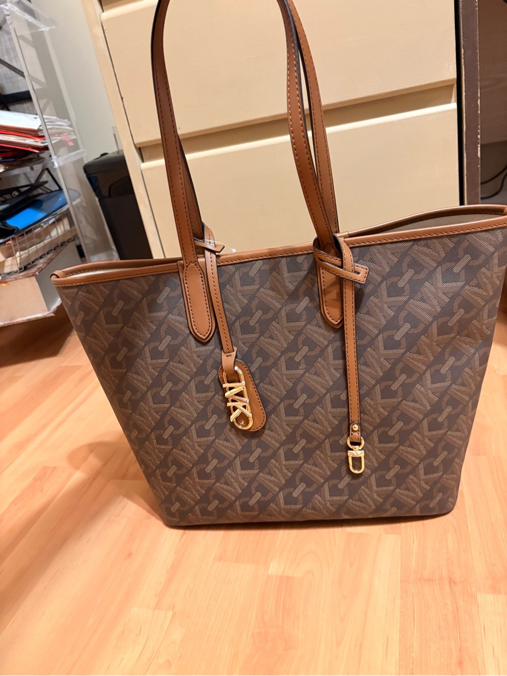 NWT Michael Kors Eliza Large East West Open Tote Bag - Brown/ Luggage - Picture 15 of 16